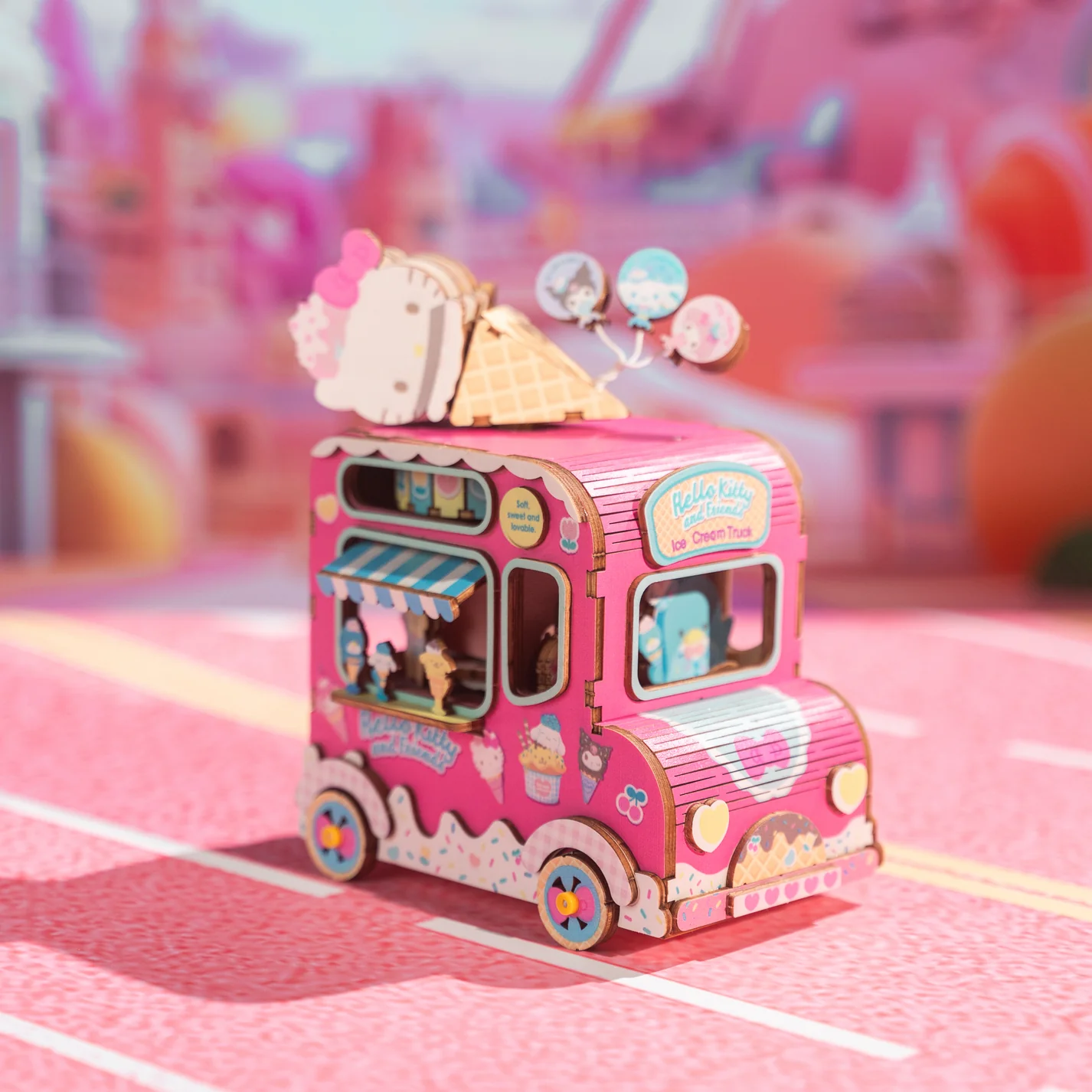 Hands Craft - Hello Kitty Ice Cream Truck Music Box DIY Miniature Kit, photo 1 of 4