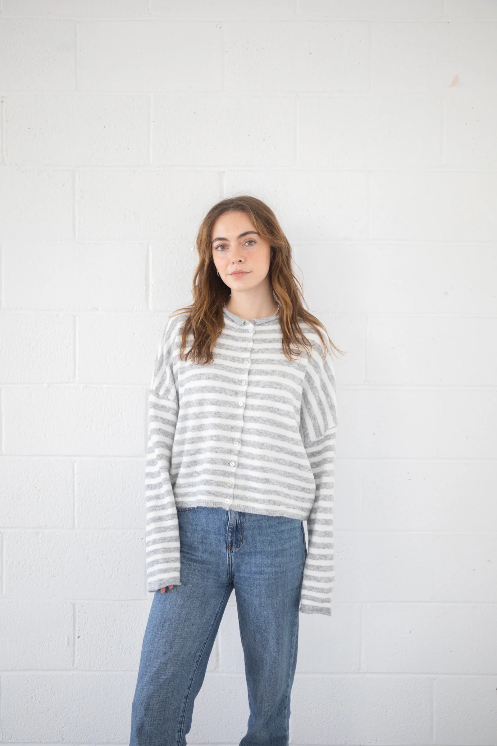 Things Between Cardigan - Piper Striped Grey/Ivory (TBW14672)