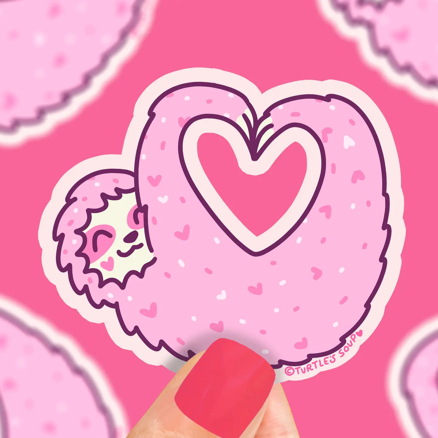 Turtle's Soup - Heart Shaped Sloth Valentine Animal Pink Love Vinyl Sticker