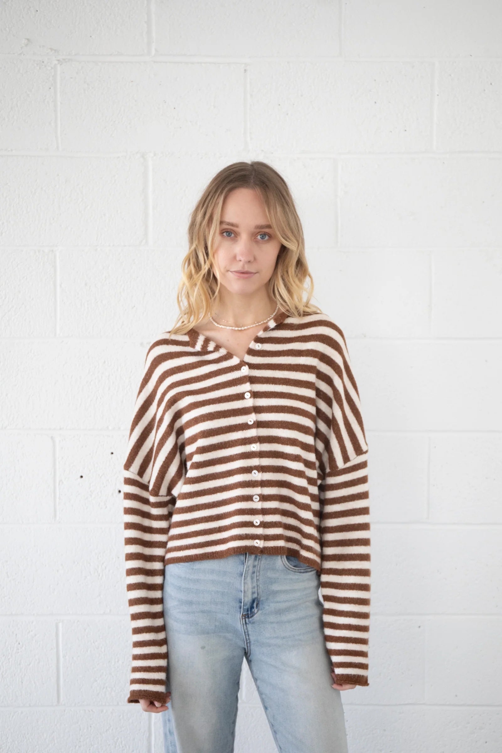 Things Between Cardigan - Piper - Ivory/Brown Stripe (TBW1223)