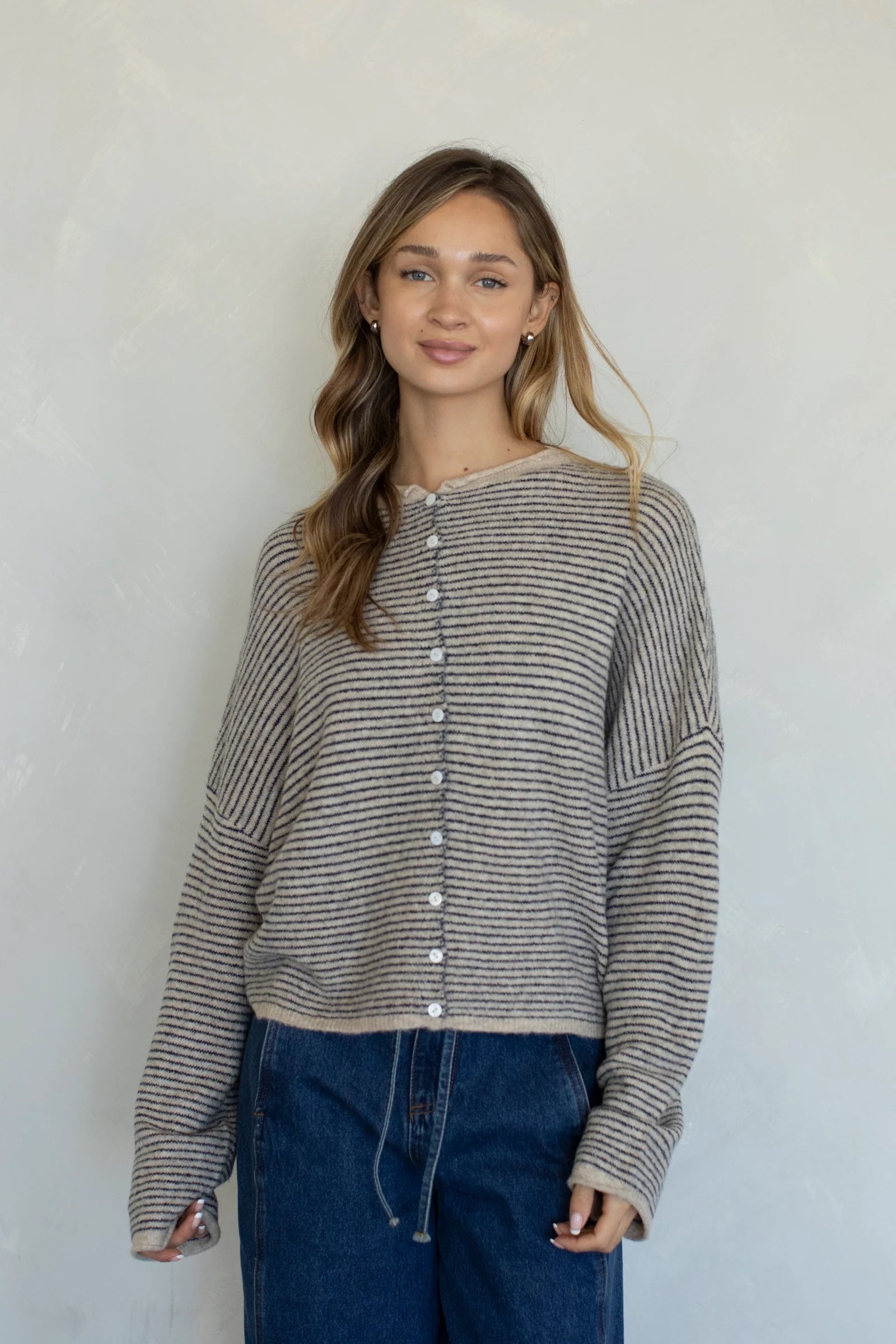 Things Between Cardigan - Piper Pin Stripe Natural (TBW14551)