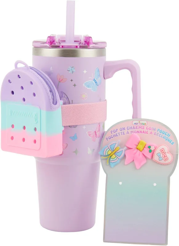 Hot Focus - Stainless Steel Tumbler w/ Keychain Tie-Dye Butterfly