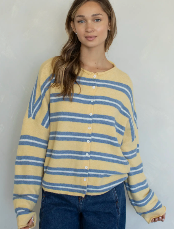 Things Between Cardigan - Piper Varsity Stripe - Honey (TBW14574)